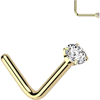 Piercing Atreya titanový piercing do nosu ve tvaru L se zirkonem Keira Barva: Zlatá / Čirá, Velikost: 0,8 mm, Velikost koncovky: 3 mm