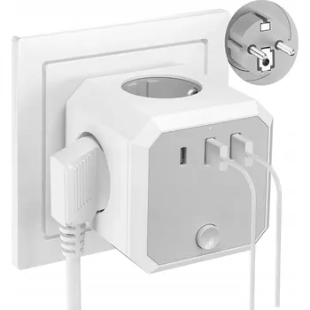 Elektrická zásuvka Rozbočka bílý 7 zásuvek s USB a přepínačem