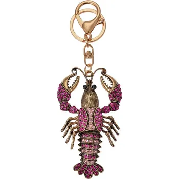 Růžovo-zlatý kovový přívěšek na klíče s kamínky rak - 5*2*9 cm