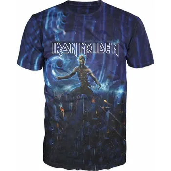 Pánské tričko modre metalove tricko Iron Maiden velikost: 158 - šířka 43 cm, délka 56 cm