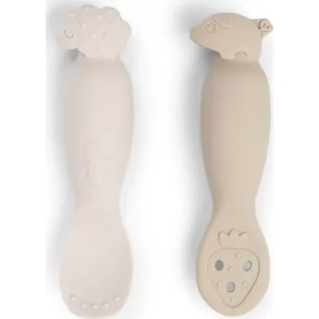 dětská jídelní sada DONE BY DEER silikonové lžičky Tiny farm 2ks písková