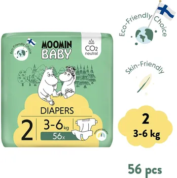 jednorázová plena Moomin Baby 2 Newborn 3–6 kg (56 ks), eko pleny