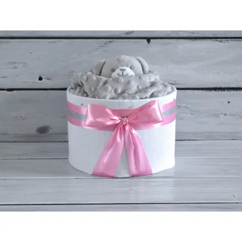 plenkový dort dortNEdort Mini plenkový dort s medvídkem usínáčkem Růžová mašle 530_MIM48