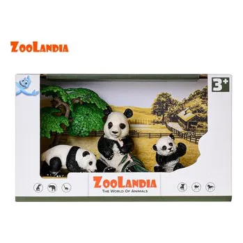 plyšák Zoolandia panda s mláďaty a doplňky v krabičce