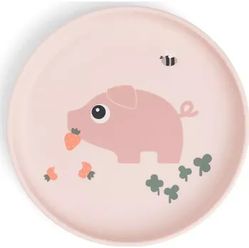 dětská jídelní sada DONE BY DEER Foodie talíř Tiny farm růžová