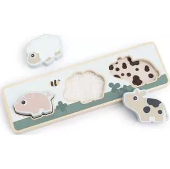 DONE BY DEER dřevěné puzzle Tiny farm mix barev