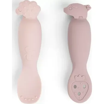 dětská jídelní sada DONE BY DEER silikonové lžičky Tiny farm 2ks růžová