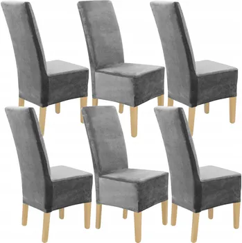 Potah na židli SADA 6 KS. POTAH NA ŽIDLI XXL ŠEDÝ VELUR ELASTICKÝ
