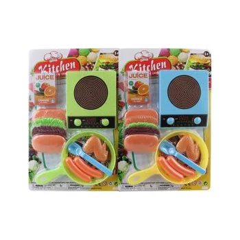 Dřevěná hračka Sada dětské kuchyňky s vařičem, pánvičkou a jídlem