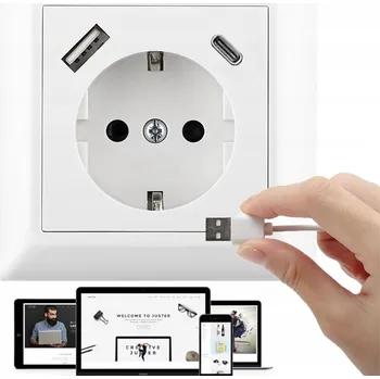 Elektrická zásuvka Zásuvka jednoduchá 250V s uzemněním (kolík) + 1 USB a 1 USB-C 3.5A