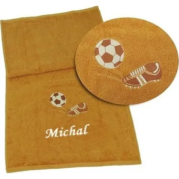 Ručník výšivkou fotbalové kopačky a míče + jméno 50x100 rezavá