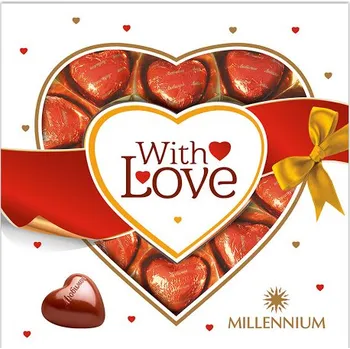 Bonboniéra Bonboniéra WITH LOVE 125 g - čokoládová srdíčka (Millennium bonboniéra / srdíčka s oříškovou náplní)