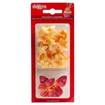 Jedlá dekorace na dort Jedlé dekorace motýli a květy - Dekora