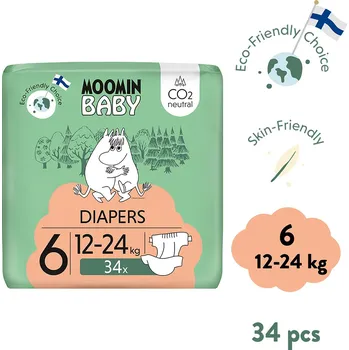 jednorázová plena Moomin Baby 6 Maxi 12–24 kg (34 ks), eko pleny