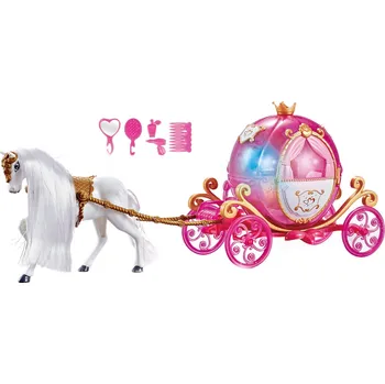 Doplněk pro panenku Rappa 224933 kůň s kočárem se zvukem a světlem růžový