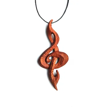 Přívěsek Ručně vyřezávaný dřevěný přívěsek na krk umělecký houslový klíč
