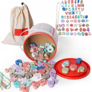 ostatní stavebnice STAVEBNICE DŘEVĚNÉ KORÁLKY K NAVLÉKÁNÍ 42 KS