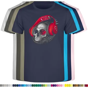 detske-levne-bavlnene-rock-tricko-potisk-lebka-sluchatka Barva: Navy - tmavě modrá, velikost: 164