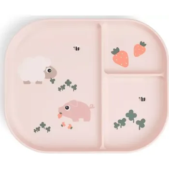 dětská jídelní sada DONE BY DEER Foodie dělený talíř Tiny Farm růžová