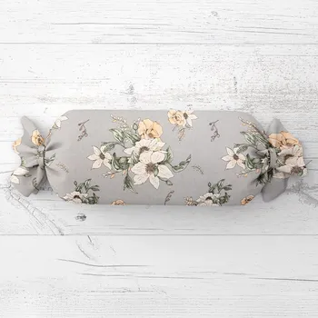 Dekorativní polštářek Polštář válec bonbon Sandra SA-465 Oranžové květy na šedém 15x100 cm