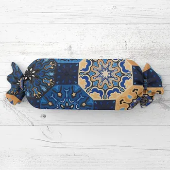 Dekorativní polštářek Polštář válec bonbon Sandra SA-448 Modro-oranžové marocké dlaždice 15x40 cm