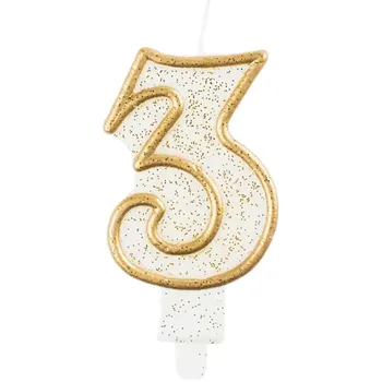 Dortová svíčka Svíčka narozeninová číslice zlatá - 3
