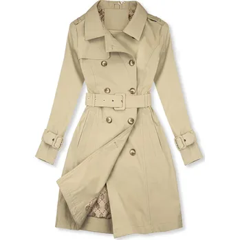 Dámský kabát Trenčkot s dvouřadým zapínáním béžový