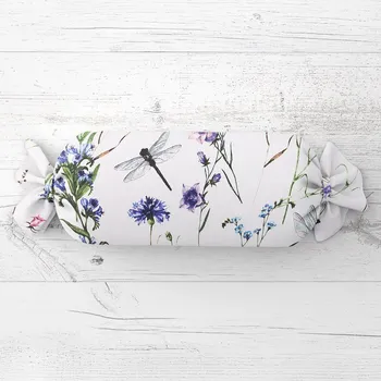 Dekorativní polštářek Polštář válec bonbon Sandra SA-429 Luční kvítí s vážkami 15x40 cm