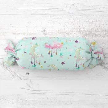 Dekorativní polštářek Dětský polštář válec bonbon Sandra SA-522 Měsíční obloha na mintovém 15x100 cm
