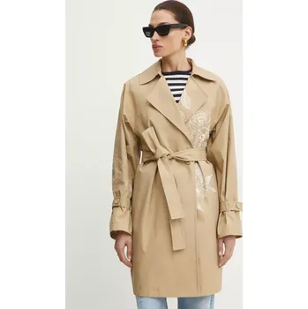 Dámský kabát Kabát Twinset dámský, béžová barva, přechodný, dvouřadový, 251AP2050 80X, vel. S