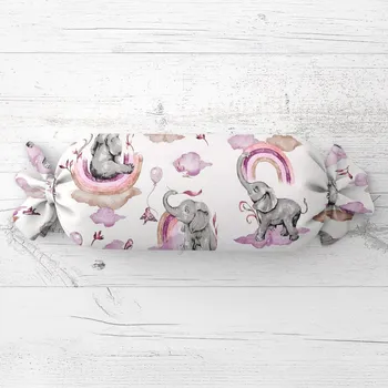Dekorativní polštářek Dětský polštář válec bonbon Sandra SA-464 Sloni s fialovou duhou na bílém 15x40 cm