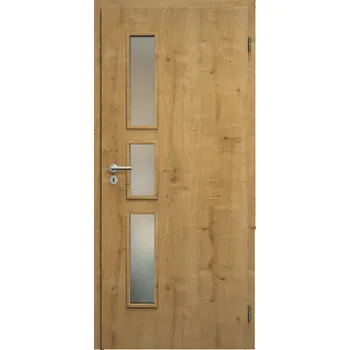 Interiérové dveře SAPELI ELEGANT KOMFORT M33 - CPL LAMINÁT - OTOČNÉ DVEŘE VČ. ZÁRUBNĚ - Dub sukatý Průchozí šířka (cm): 90, Průchozí výška (cm): 197, Typ skla: Satináto bílé