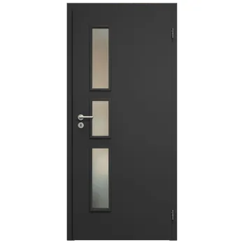 Interiérové dveře SAPELI ELEGANT KOMFORT M33 - CPL LAMINÁT - OTOČNÉ DVEŘE VČ. ZÁRUBNĚ - Černá grafit Průchozí šířka (cm): 90, Průchozí výška (cm): 197, Typ skla: Satináto bílé