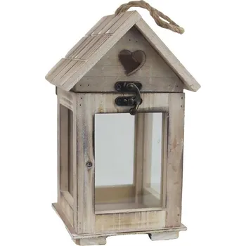 Svícen Dřevěná lucerna domeček 23 cm D7097