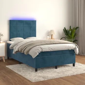 Ložnice vidaXL Box spring postel s matrací a LED 120x200 cm samet [3136115] Barva: Tmavě moddrá