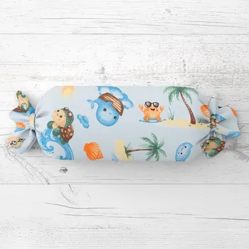 Dekorativní polštářek Dětský polštář válec bonbon Sandra SA-535 Mořská zvířátka na světle modrém 15x40 cm