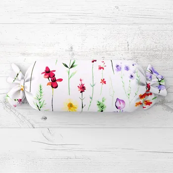 Dekorativní polštářek Polštář válec bonbon Sandra SA-492 Květovaná louka na bílém 15x40 cm