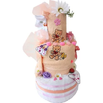 Veratex Dětský textilní dort - třípatrový (lososovo-bílý)