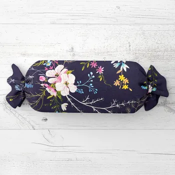 Dekorativní polštářek Polštář válec bonbon Sandra SA-557 Modro-růžové kvítí na tmavě modrém 15x40 cm