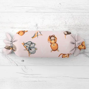 Dekorativní polštářek Dětský polštář válec bonbon Sandra SA-533 Australská zvířátka na růžovém 15x40 cm