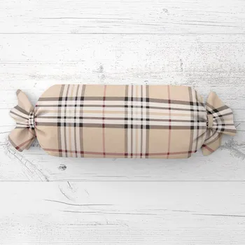 Dekorativní polštářek Polštář válec bonbon Sandra SA-548 Černo-červeno-bílé káro na béžovém 15x40 cm