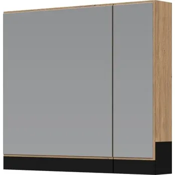 Koupelnový nábytek POLVON koupelnová horní závěsná skříňka 80/2D se zrcadlem, dub zlatý/černá + vyzvednutí ZDARMA
