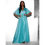 Tyrkysové saténové dlouhé šaty GO HOME s výstřihem Velikost: ONESIZE