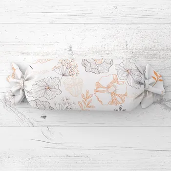 Dekorativní polštářek Polštář válec bonbon Sandra SA-526 Hnědé vlčí máky na bílém 15x100 cm