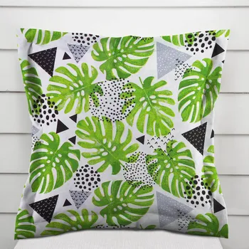 Povlak na polštářek Bavlněný povlak na polštář s lemem Sandra SA-175 Zelené listy Monstera 30 x 50 cm