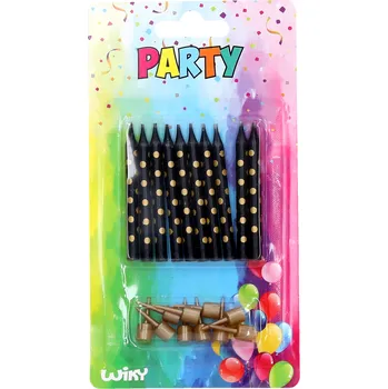 Svíčky 10ks + stojánky 10ks zlaté tečky