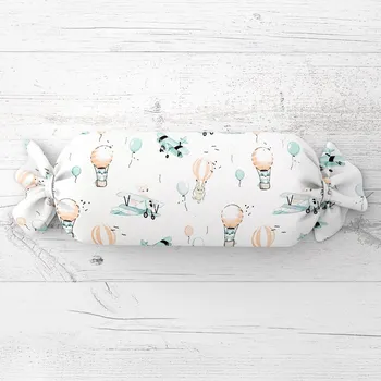 Dekorativní polštářek Dětský polštář válec bonbon Sandra SA-457 Lišky v letadýlkách na bílém 15x40 cm