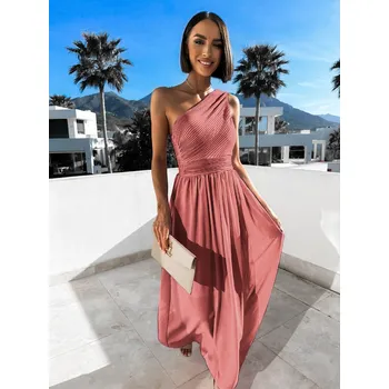 Dámské šaty Lososové elegantní dlouhé šaty FLOAT na jedno rameno Velikost: ONESIZE