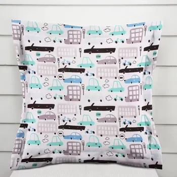 Povlak na dekorativní polštářek Dětský bavlněný povlak na polštář s lemem Sandra SA-199 Autíčka a autobusy 50 x 60 cm