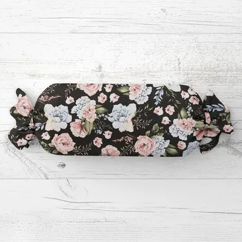 Dekorativní polštářek Polštář válec bonbon Sandra SA-449 Modro-růžové květiny na černém 15x100 cm